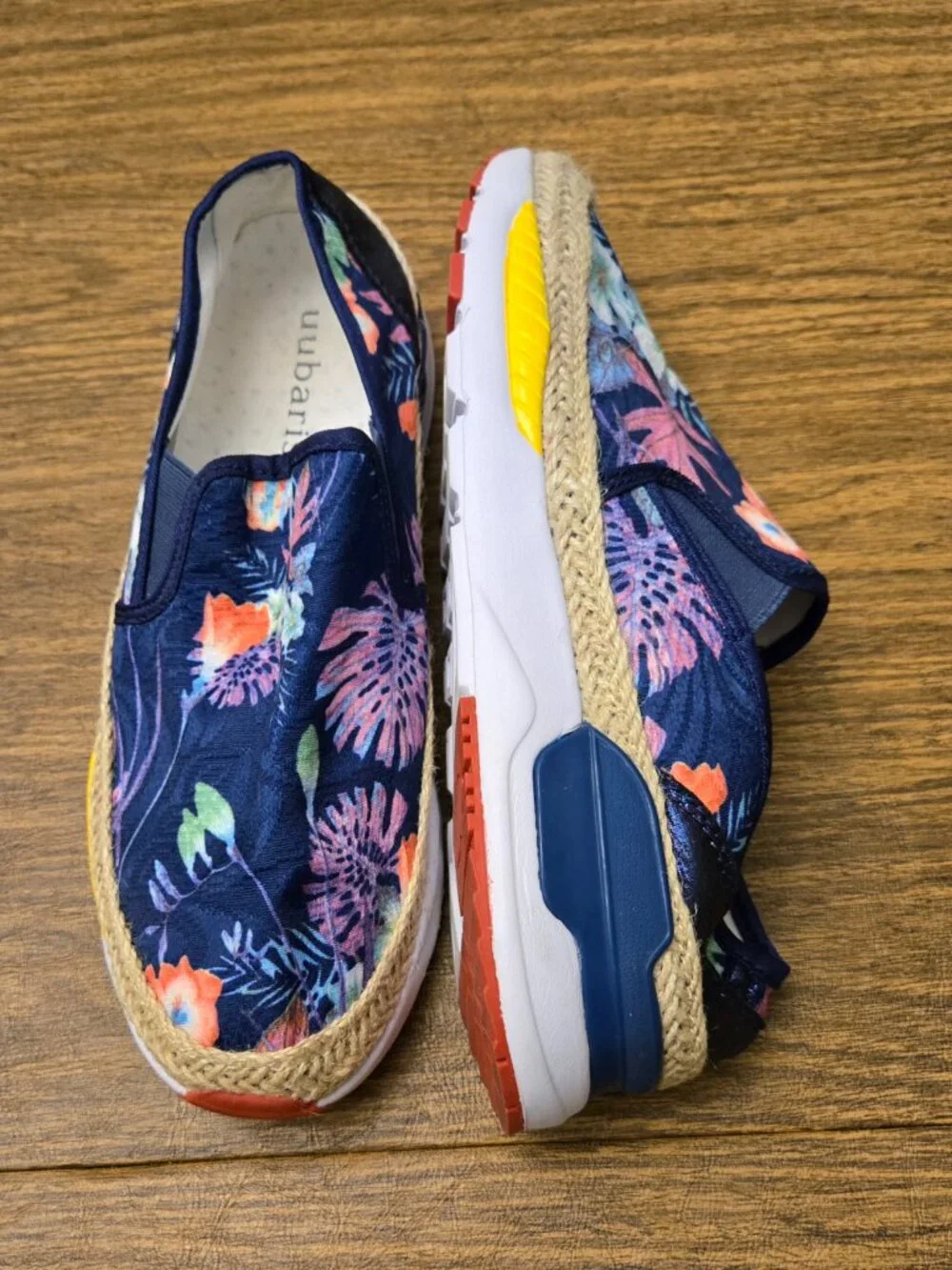 UUBARIS Women's Navy w/Floral Print Slip-On Platform Espadrilles - Size 8.5M